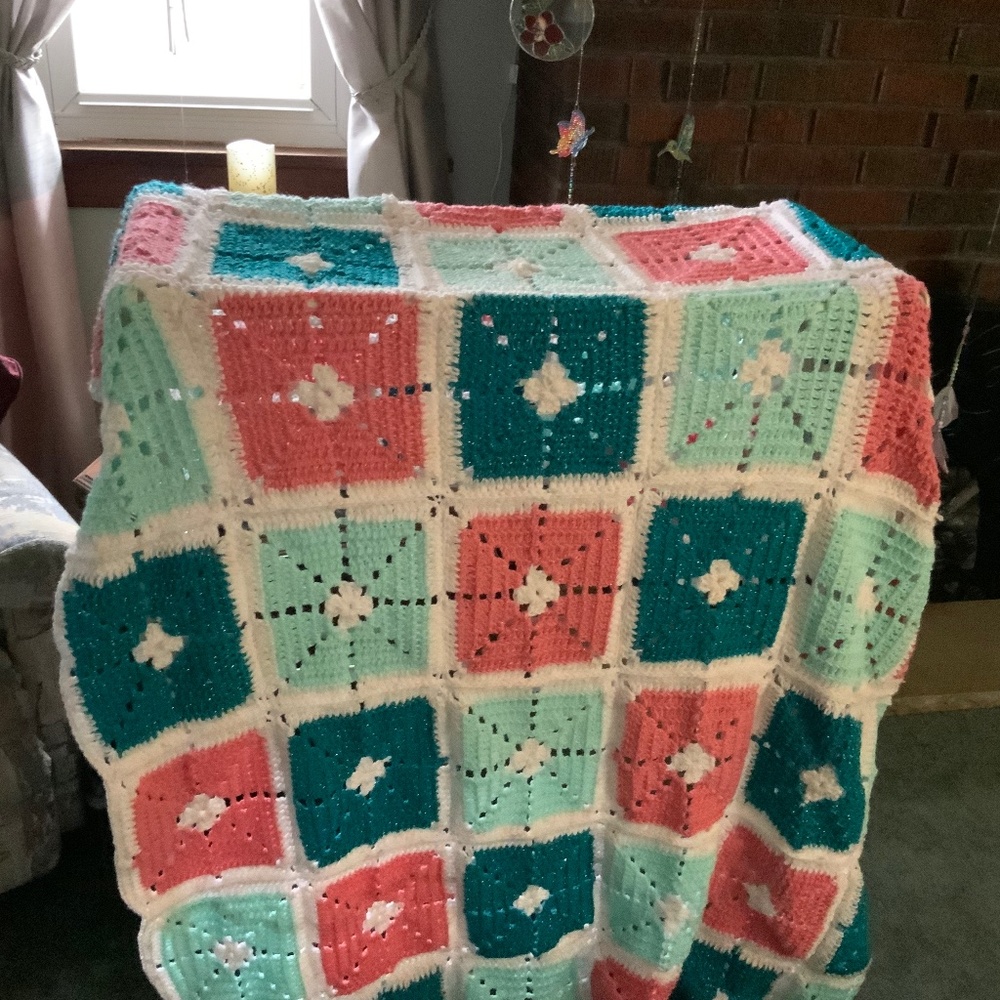 Beautiful 69”x68” Sparkle Afghan
